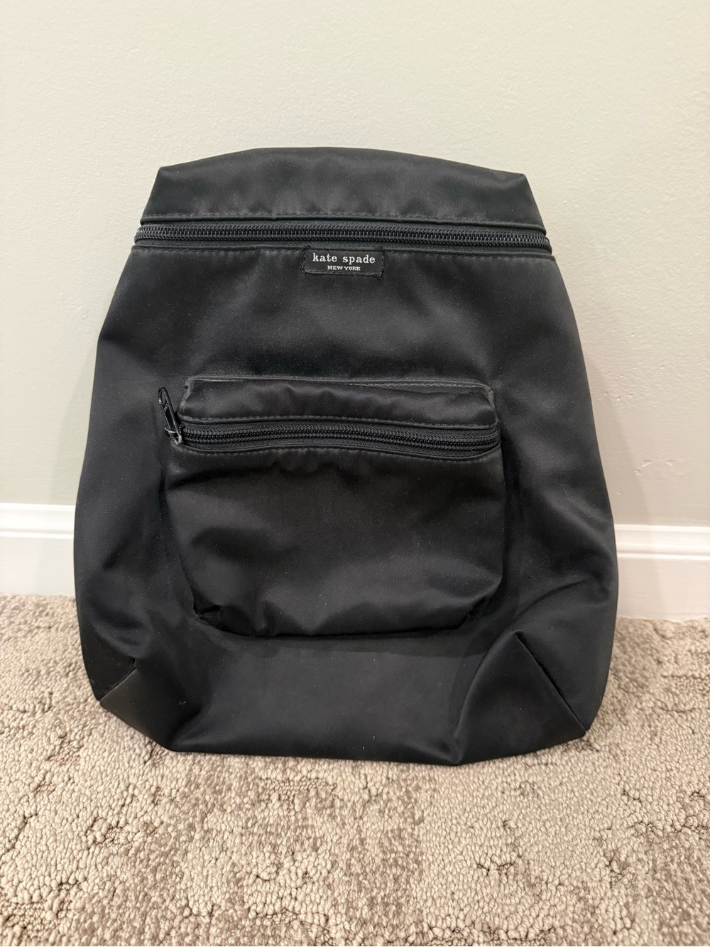 kate spade Black Nylon Backpack with Front Zip Pocket
